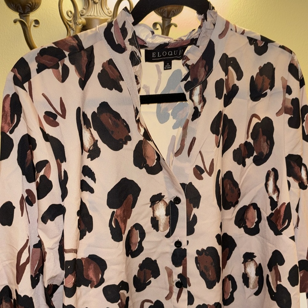 Eloquii Printed Button Down Leopard Print Blouse - image 2
